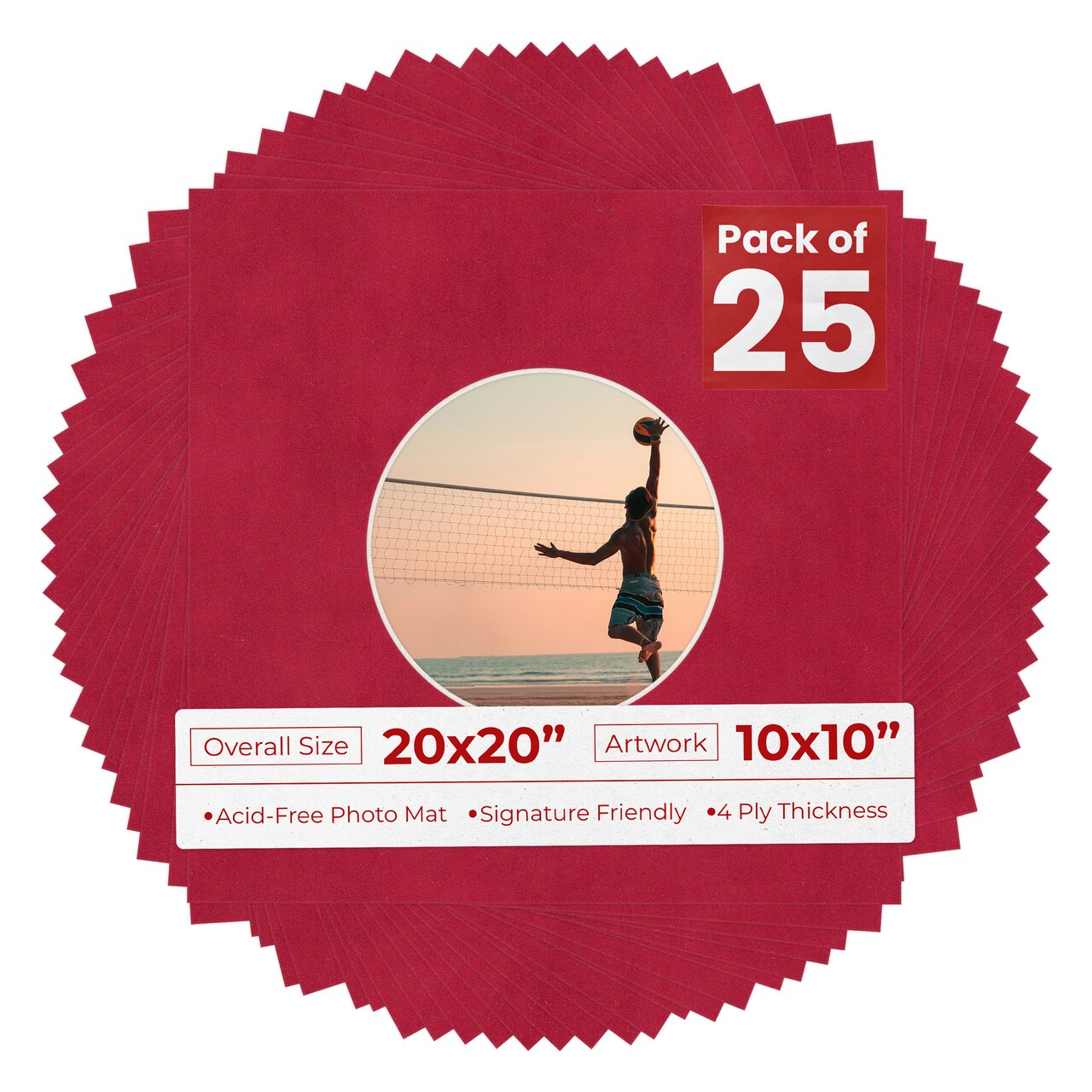 Red Suede Mat Board for 20x20 Frames - Circle Opening for 10x10 Photos